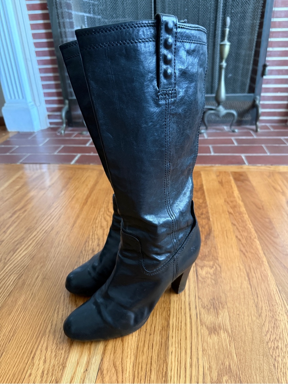 Frye tall black leather stud detail heel boots 9